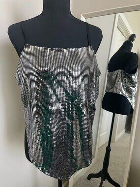Curvy Sense- Silver Metallic Chainmail Mesh Top
